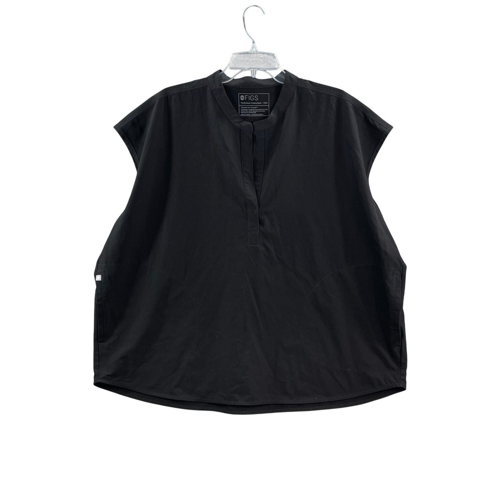 FIGS Scrub Top Womens XXL Black Technical Collection Cap Sleeve‎ V-Neck Workwear